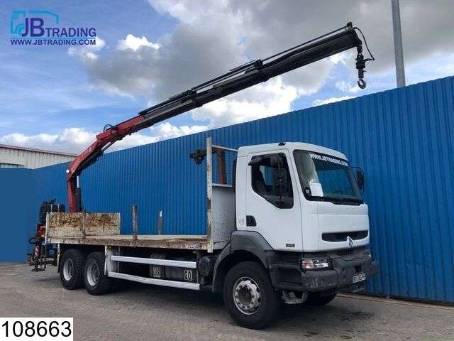 RENAULT Kerax 370 6x4, Fassi Crane, Manual, Steel suspension, Airco, Rem open laadbak vrachtwagen