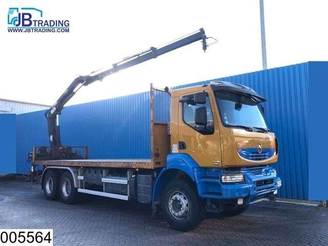 RENAULT Kerax 370 Dxi 6x4, Hiab crane, Steel suspension, Manual, Retarde open laadbak vrachtwagen