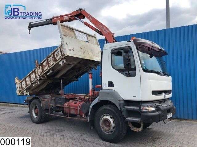 RENAULT Kerax 300 Fassi crane, Steel suspension, Manual, Hub reduction kipper vrachtwagen